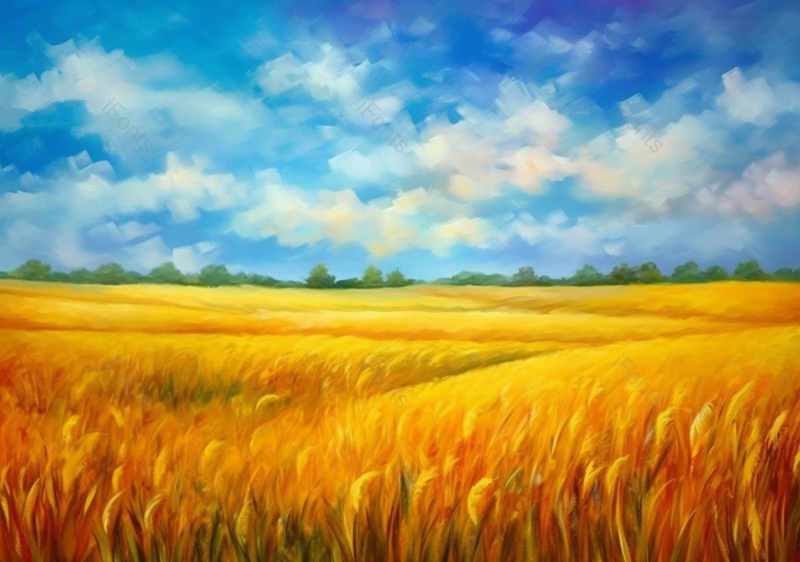 农田麦穗农作物麦田油画背景图,插画/手绘图,插画/手绘图库,插画/手绘图下载,插画/手绘